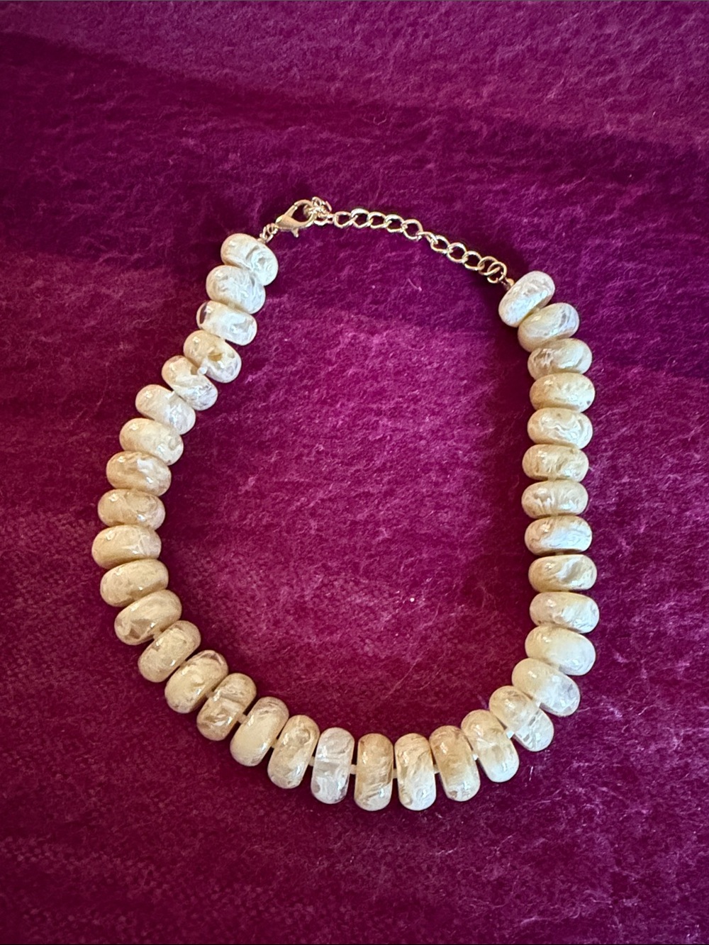 Cream Beaded Necklace with Gold Chain - Women Jewelry